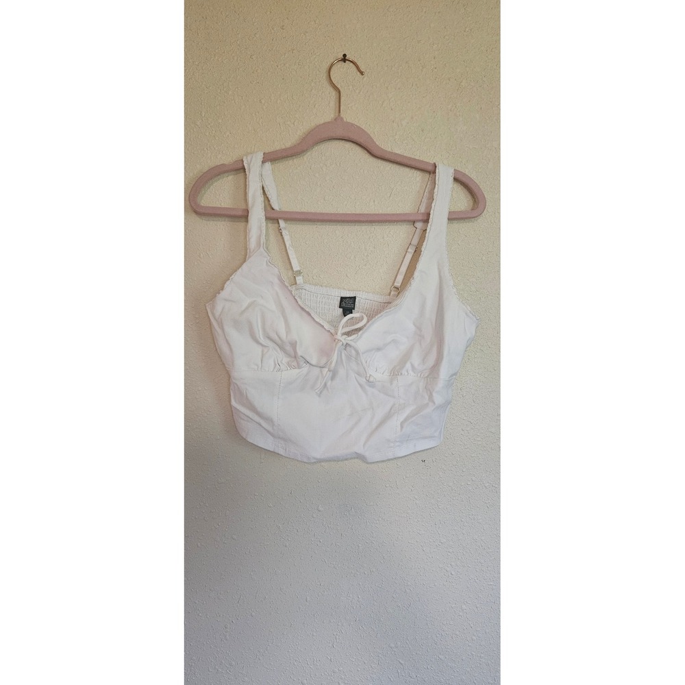 Wild Fable White Tie Front Crop Cami Top Womens‎ XXL Smocked Back Crochet Trim